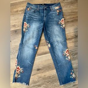 Curations Woman size 12 embroidered floral distressed stretch jeans